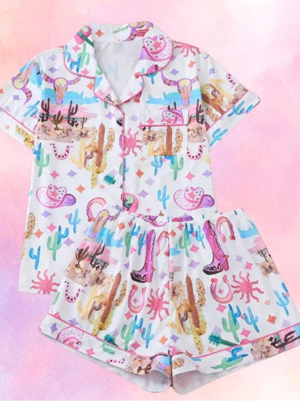 Wild West Crazy Cactus Pajama Short-Sleeve Set